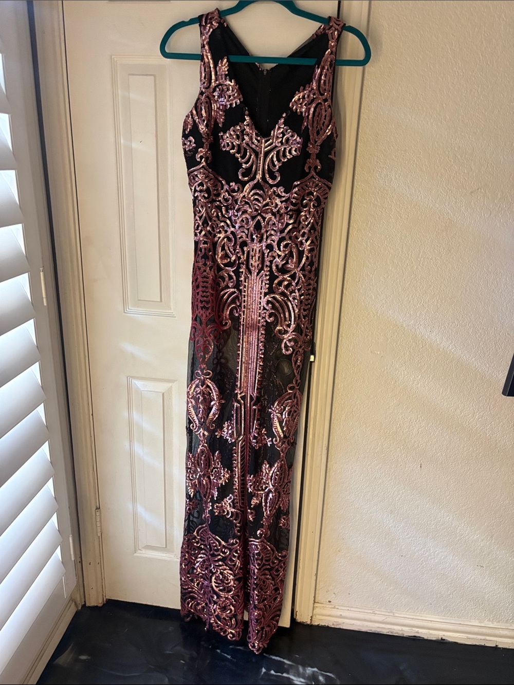 Banjul Black Maxi Dress with Rose Gold Sequin Embroidery